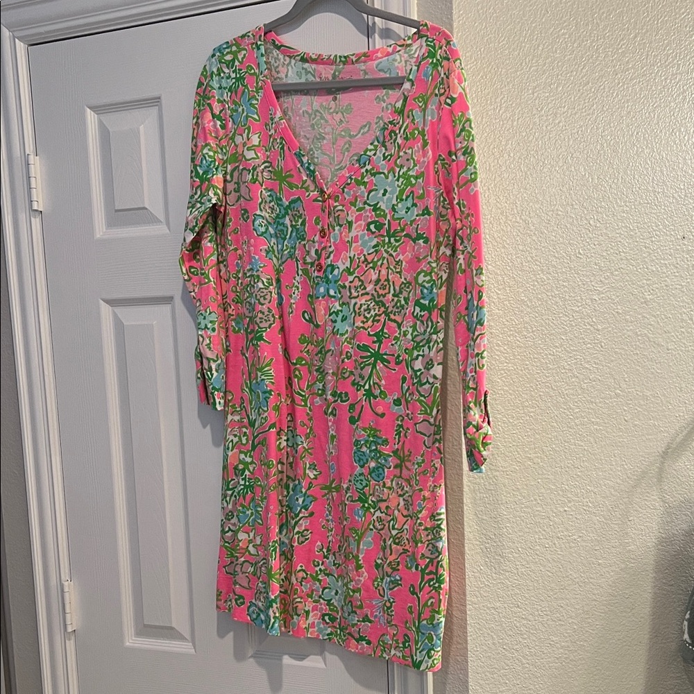 Lilly Pulitzer Pink and Green Floral Long Sleeve Dress